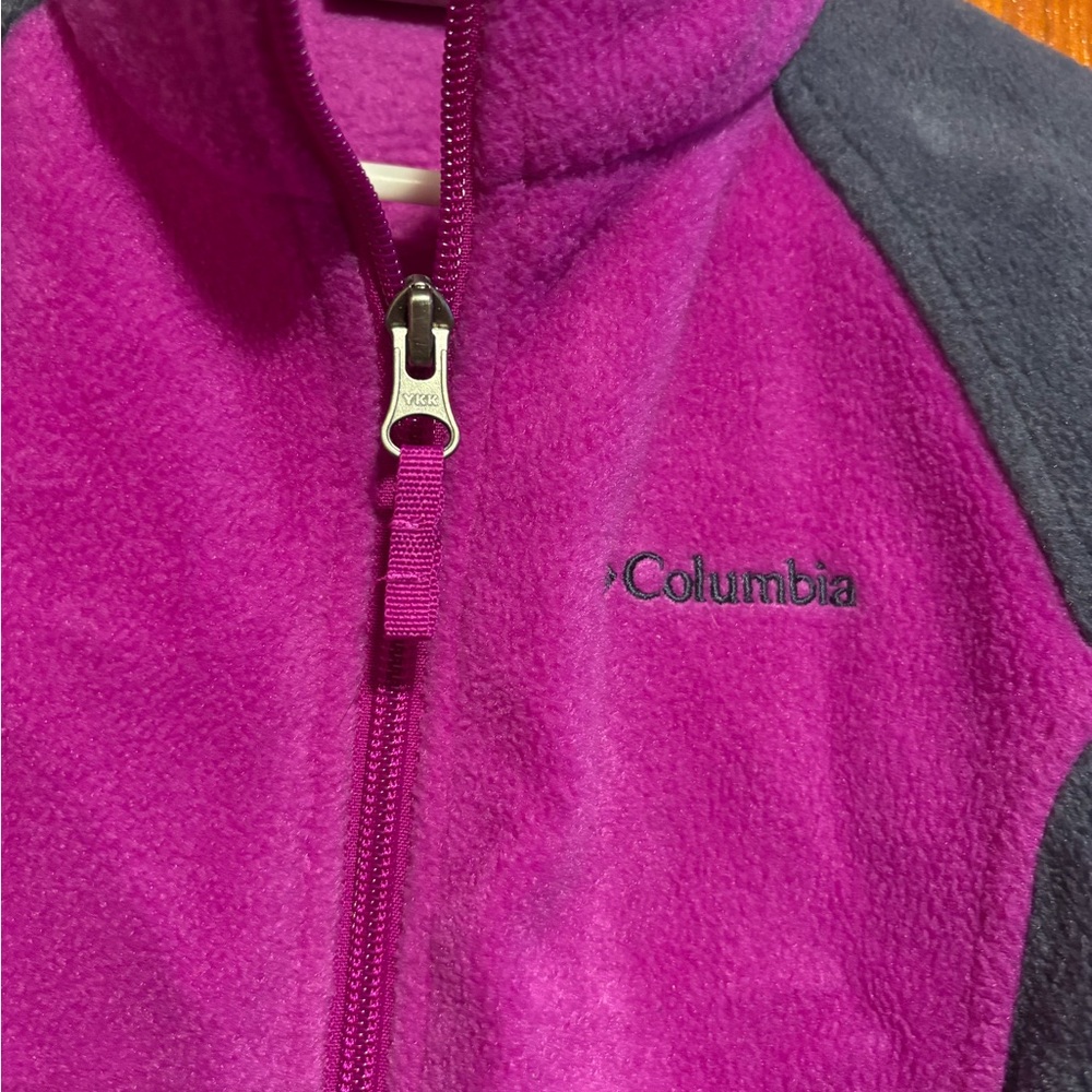 COLUMBIA Kids Magenta and Charcoal Grey Fleece Jacket Child’s Size Extra Small - Picture 4 of 6